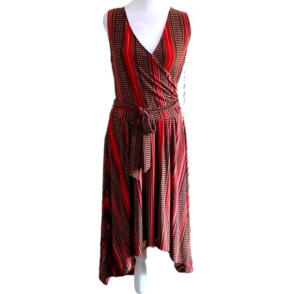 Lauren Ralph Lauren Sleeveless Wrap Geometric Pattern Sharkbite Hem Dress S - Picture 1 of 7